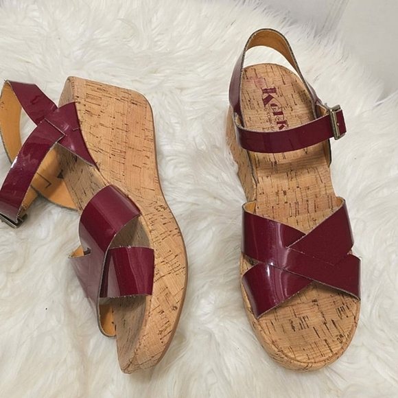 Kork Ease Leather Strappy Red Wedge Sandals With Back Strap Women's Size 9M🌴 - Picture 4 of 8